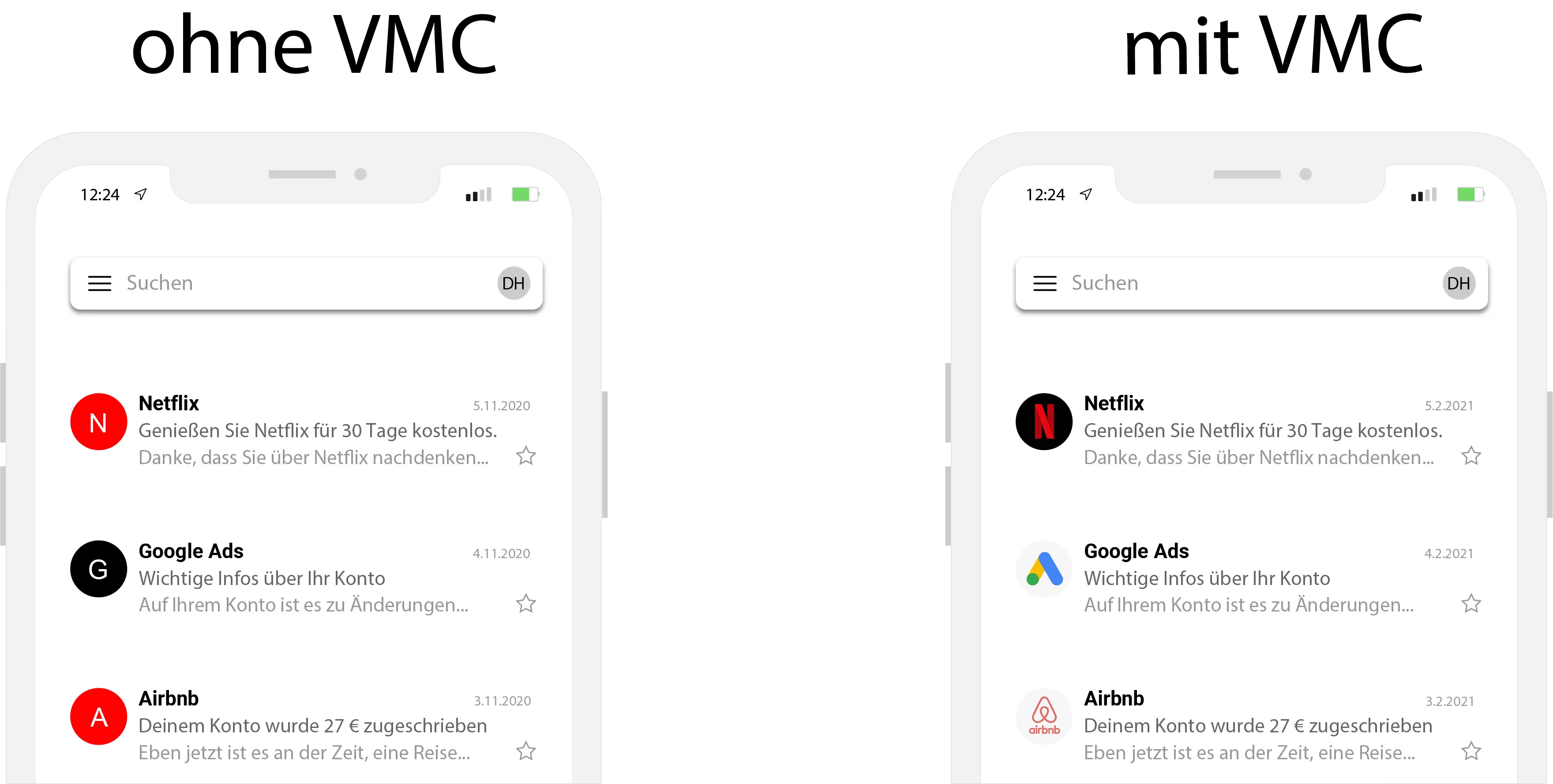 VMC zeigt dem Empfänger der E-Mail das Logo des Absenders an