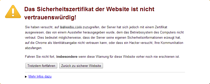 Nicht vertrauenswürdiges SSL Zertifikat in Google Chrome