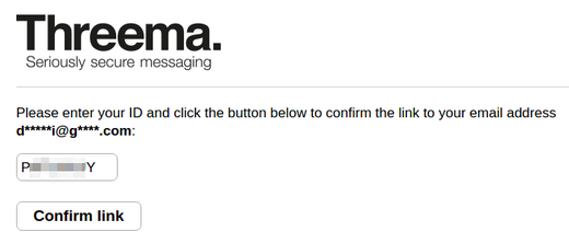 Bestätigung, dass Ihre E-Mailadresse mit Threema verbunden worden ist