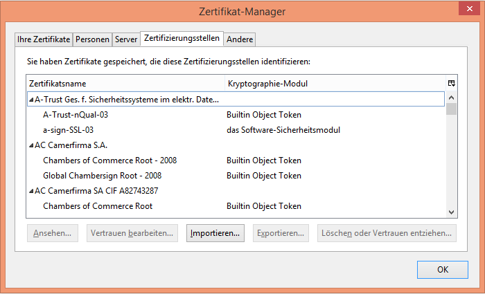 Zertifikat-Manager von Firefox