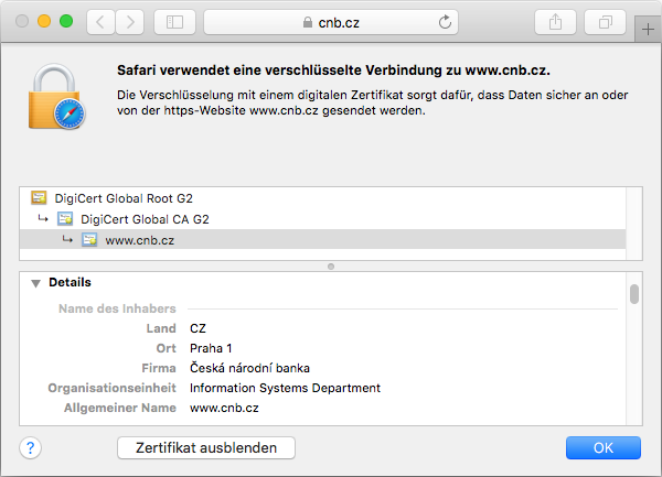 Darstellung des Zertifikats DigiCert Secure Site im Browser