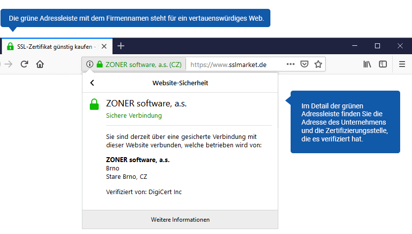 Darstellung des EV-Zertifikats im Chrome Darstellung des EV-Zertifikats im Chrome