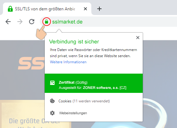 Darstellung des EV-Zertifikats im Chrome