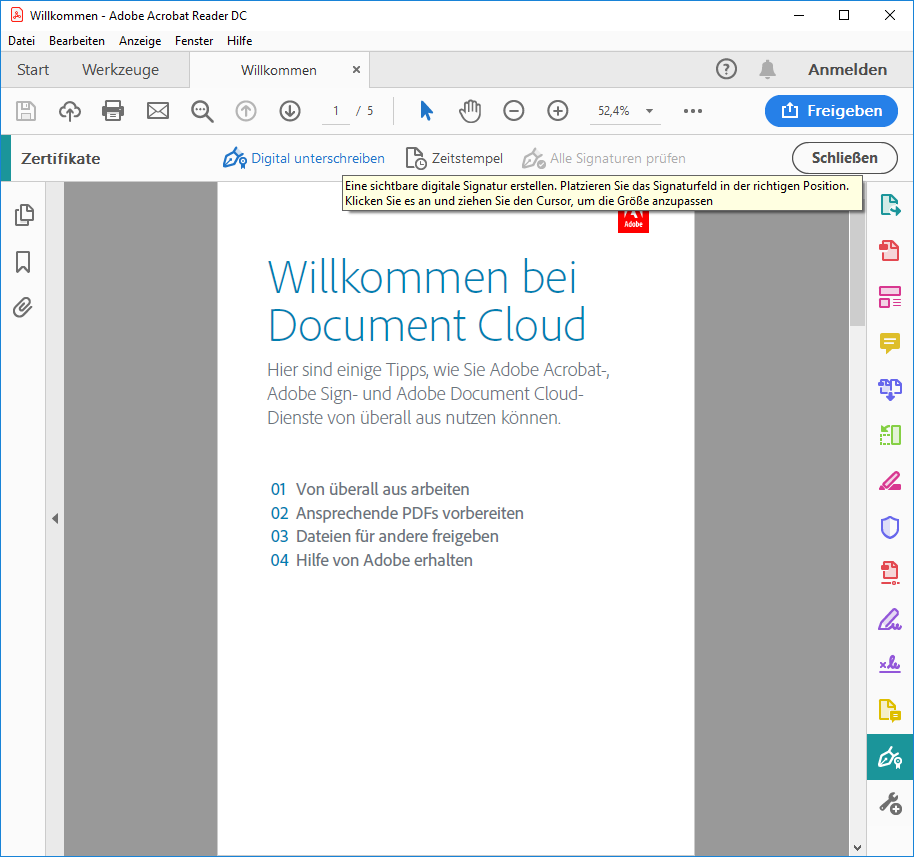 Signierung in Adobe Reader