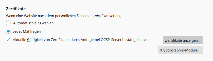 Zertifikatspeicher in Firefox