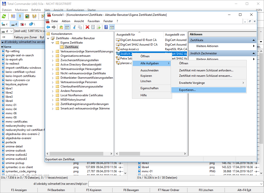 Exportieren des Zertifikats aus MMC