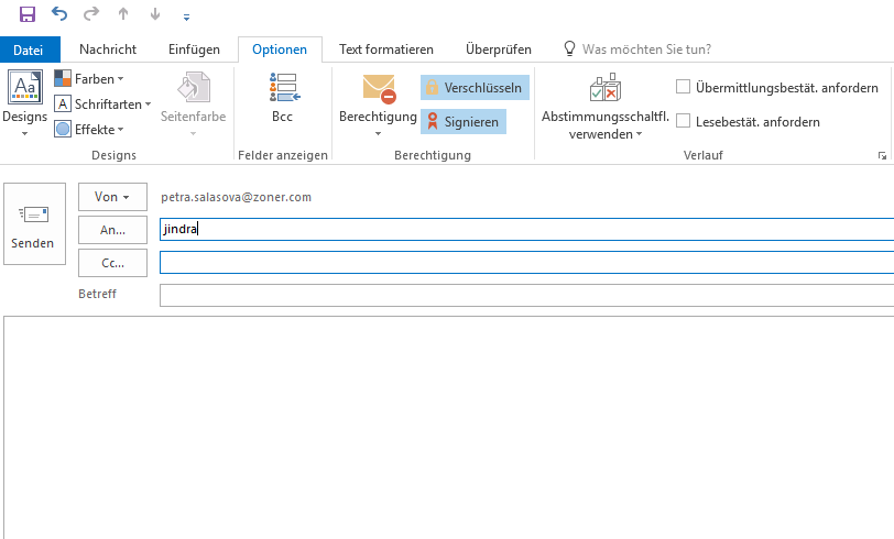 Signierung der Nachricht in Outlook