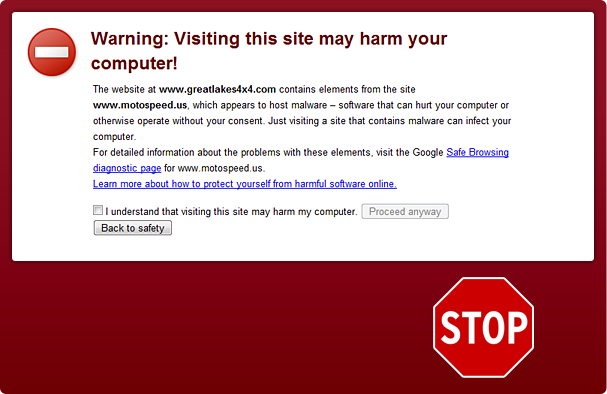 Browser Alert - Google Malware title=