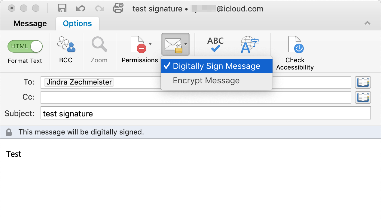 Signierung der Nachricht in Outlook